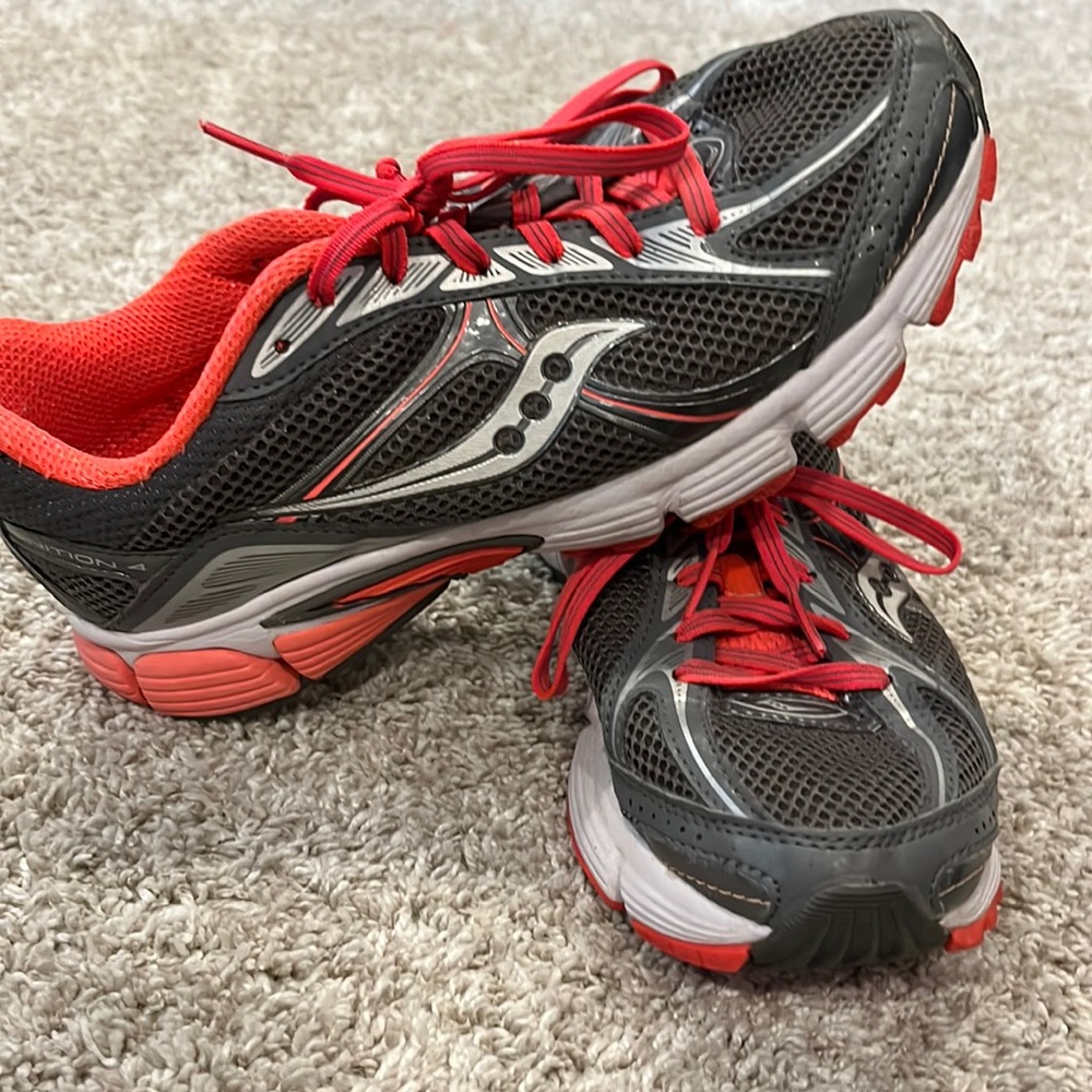 Pink and grey Saucony sneakers